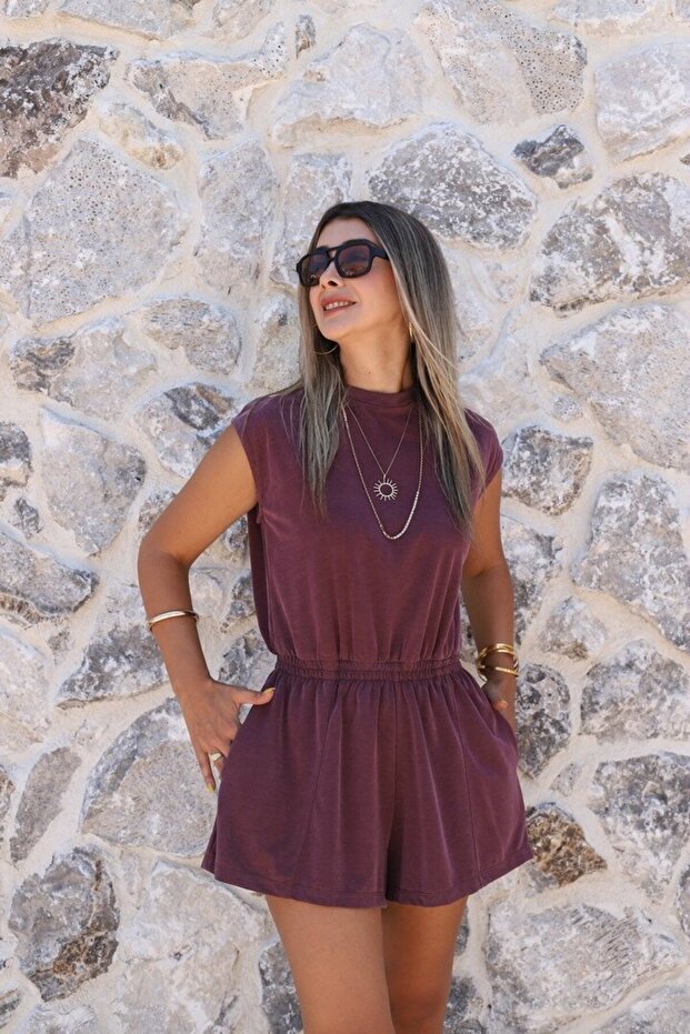 Burgundy Modal Elastic Backless Jumpsuit