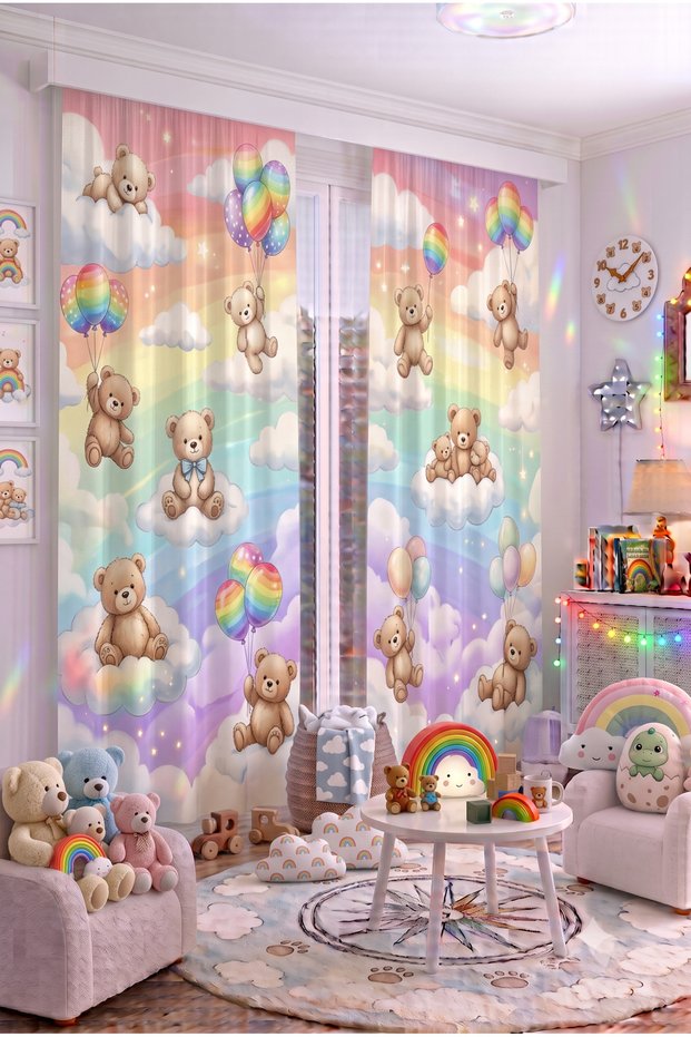 140X260 cm 2 Wings Baby Kids Room Background Curtain Patterned Decorative Digital Printed Premium Children's Room Curtain