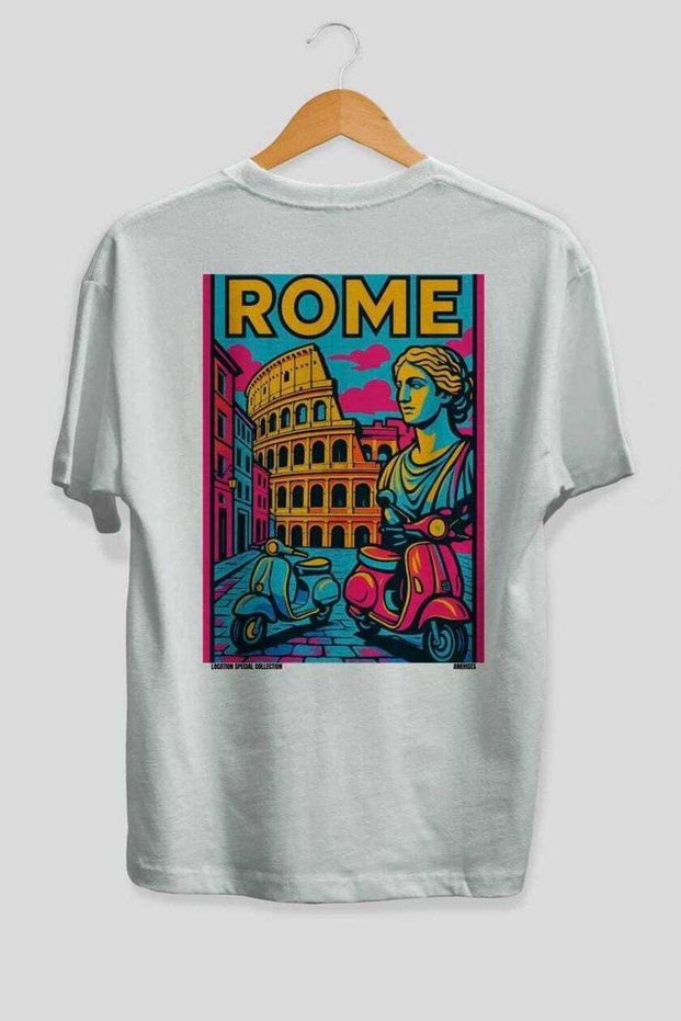 Rome Italy White Oversize Country City Back Printed Unisex T-Shirt 100% Cotton Premium