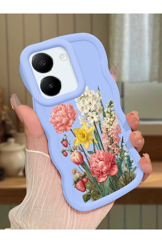 Vivo Y27S Compatible Case Camera Protector Blue Silicone Couple Phone Case Floral Pattern