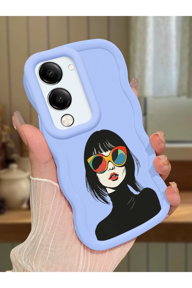 Vivo Y19S Compatible Case Camera Protector Blue Silicone Couple Phone Case Girl Pattern