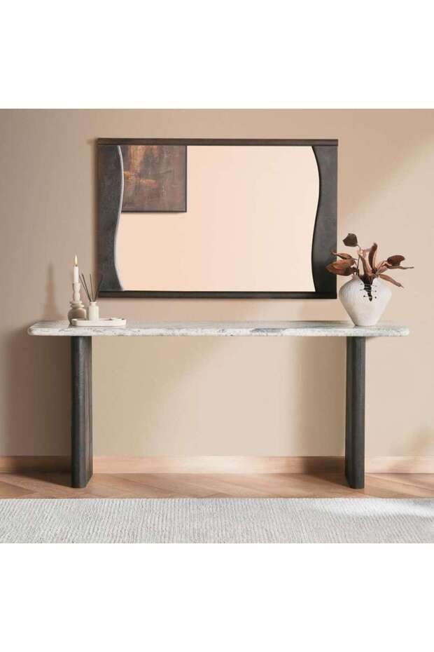 TERRA CONSOLE TABLE WITH MIRROR MARBLE - BEIGE & BROWN