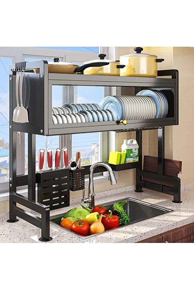 Dish Rack Organizer Stainless Steel with Doors Over Sink Dish Drying Rack Storage Rack