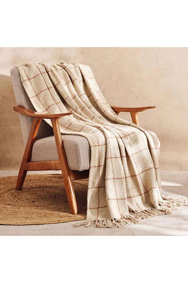 Linen Texture Plain Hand Woven Fringed Throw 125x150cm - Rust