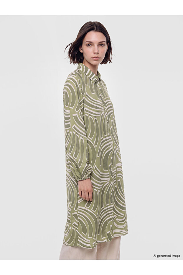 Green Patterned Women's Shirt Tunic