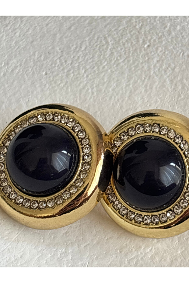 Gold Color Zircon Stone Black Round Earrings (2.5 cm)