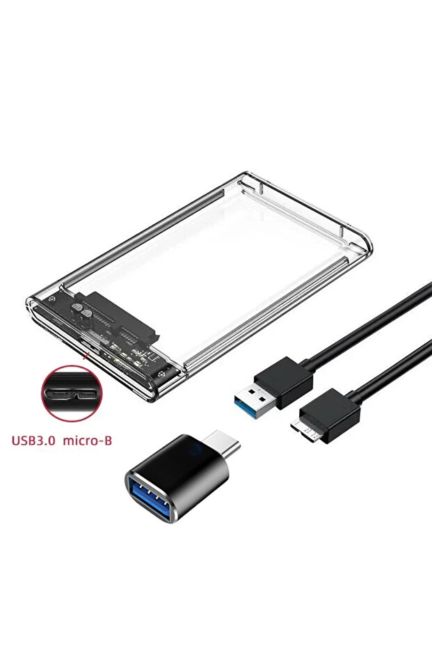 علبة قرص صلب خارجي مقاس 2.5 بوصة، ساتا 3.0 بسرعة 5 جيجابت في الثانية، USB 3.0، شفافة، بدون أدوات، قطعتان
