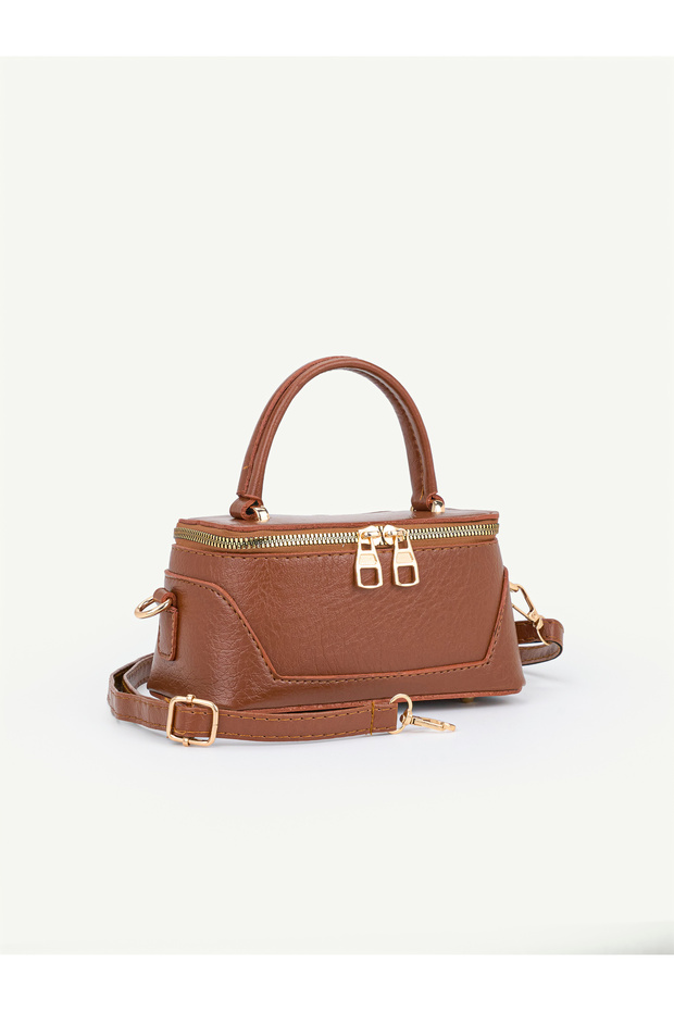 Women's Box Model Leather Handle Zippered Crossbody Handbag and Shoulder Bag