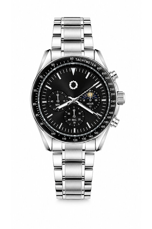Cralvion Black 42 mm Black Dial Steel Band Chronograph Look Men's Quartz Wristwatch