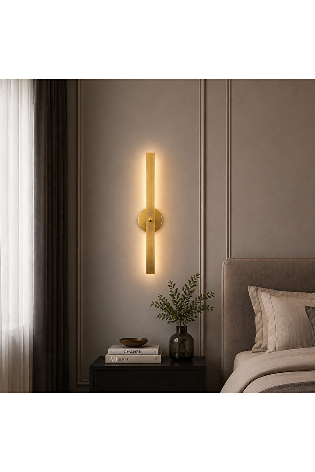 Tt078-Sr-Dsncbk-Elk-Apl 60 cm (with Yellow Light Led) Striped Profile Yellow Coated Electrical Rod Sconce