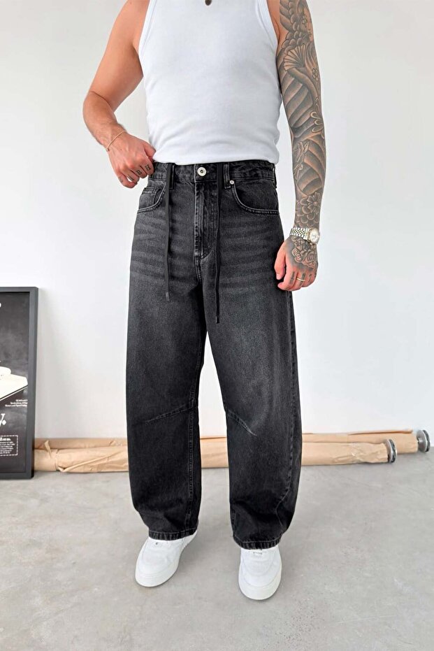 Smoked Waist Drawstring Super Baggy Fit Pants