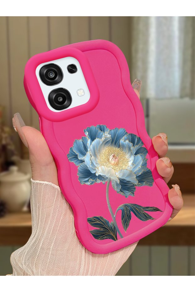 Oppo A6 Pro Compatible Case Camera Protector Red Silicone Couple Phone Case Floral Pattern