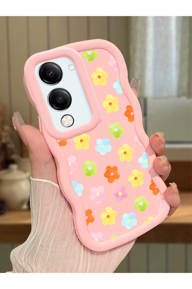Vivo Y19S Compatible Case Camera Protector Pink Silicone Couple Phone Case Floral Pattern