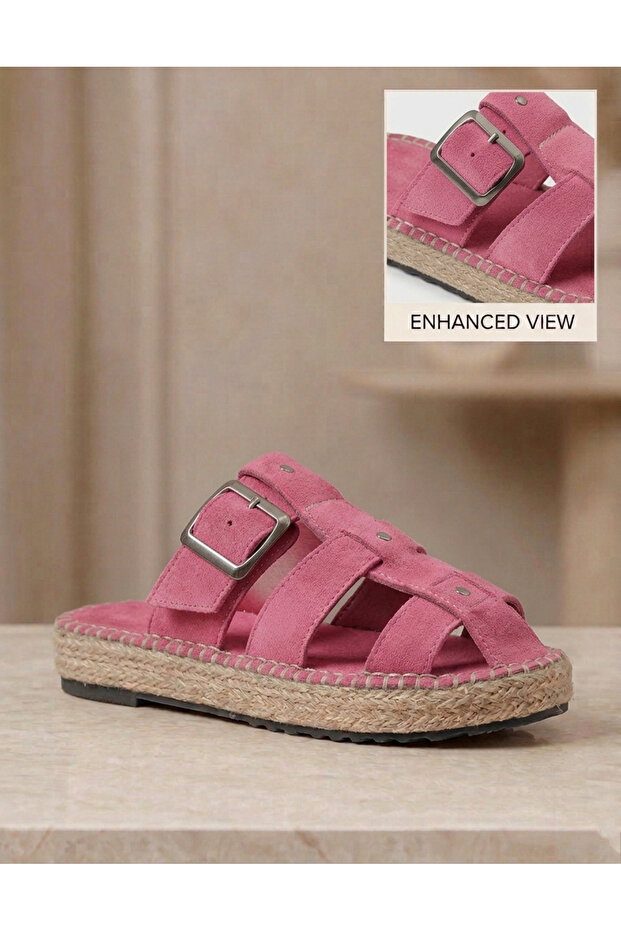Women's Suede Genuine Leather Straw Sole Espadrille Slippers