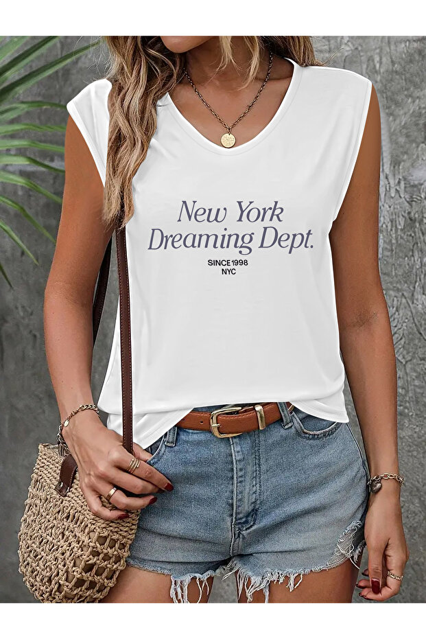 Women's Mix Printed V-Neck Sleeveless Regular Fit Comfortable T-Shirt