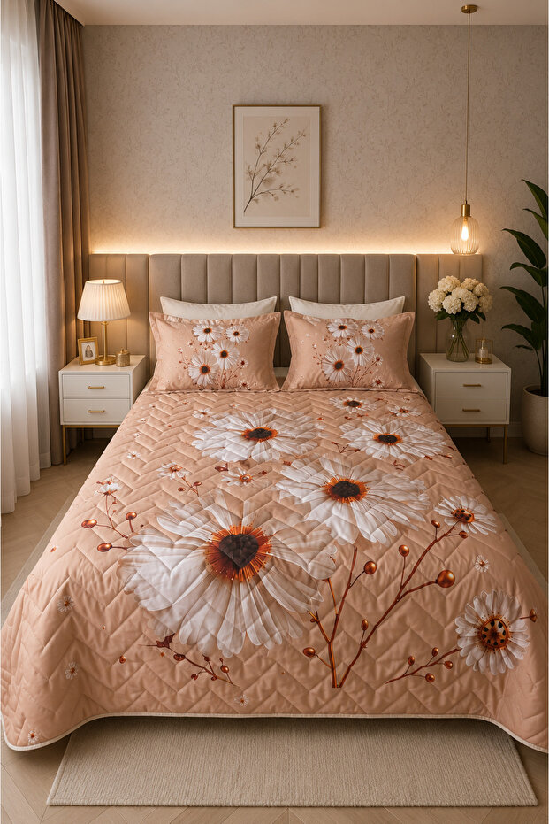 Papatya Four Seasons Quilted Double Duvet Cover Set with 6-Piece Fitted Sheets