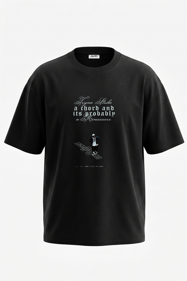 Hip Hop Hopscotch Design Printed Oversize Black T-Shirt