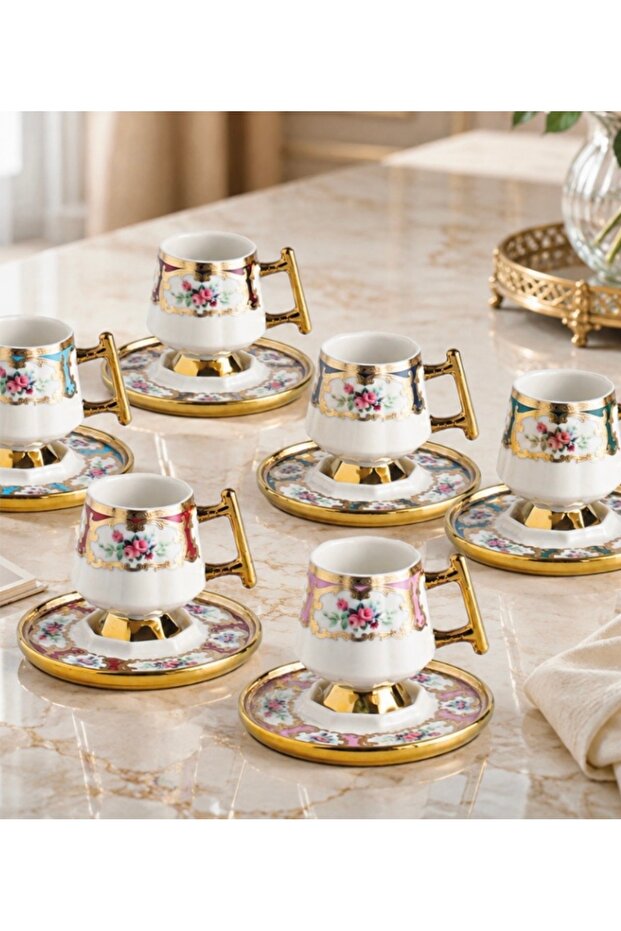 Quenn Art 6-Person Colorful Turkish Coffee Cup Set