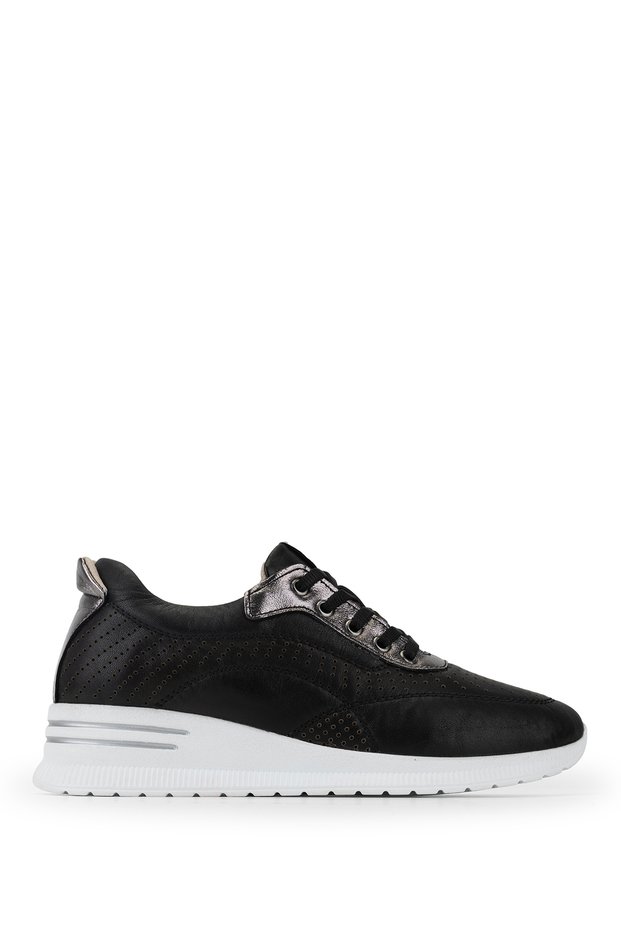 Women's Genuine Leather Black/Anthracite Sneakers & Sports Shoes