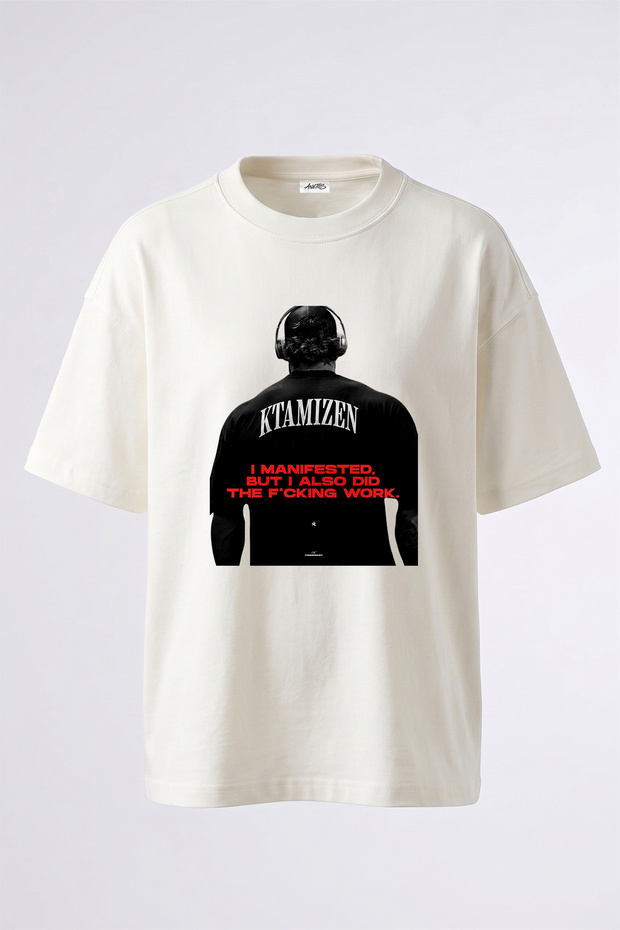 Ktamizen Manifest Design Printed Oversize White T-Shirt