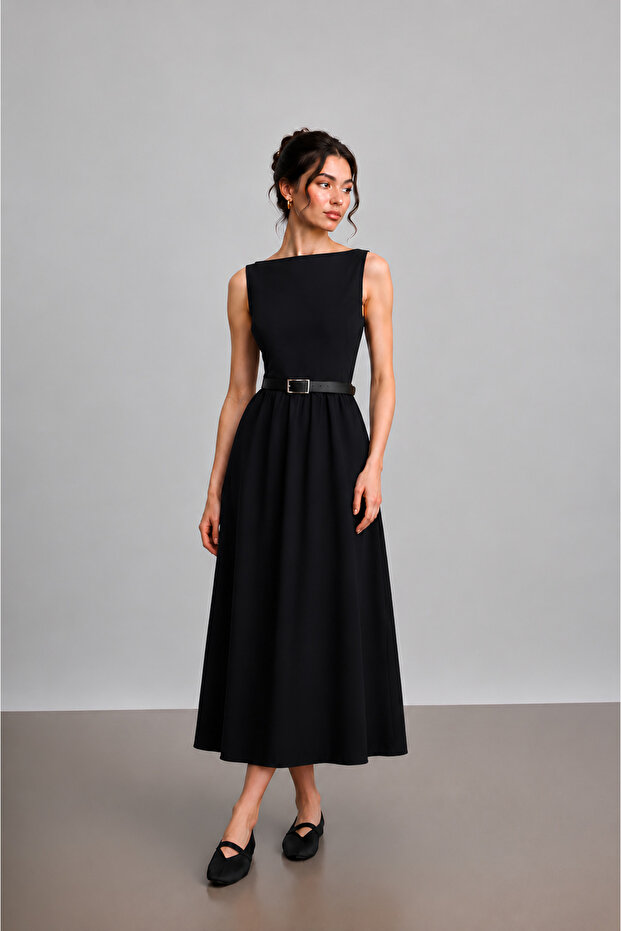 Women's Belted Long Poplin Dress - Sevde Ugur