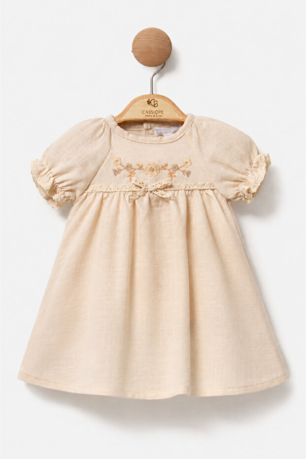Linen Floral Embroidered Baby Summer Dress