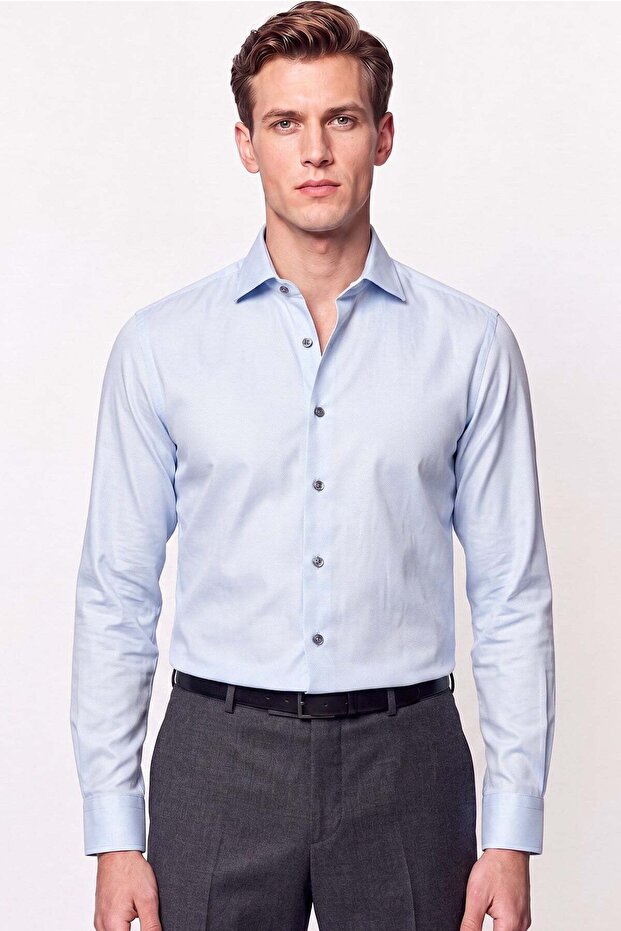 Slim Fit Italian Collar Light Blue Shirt g 1610