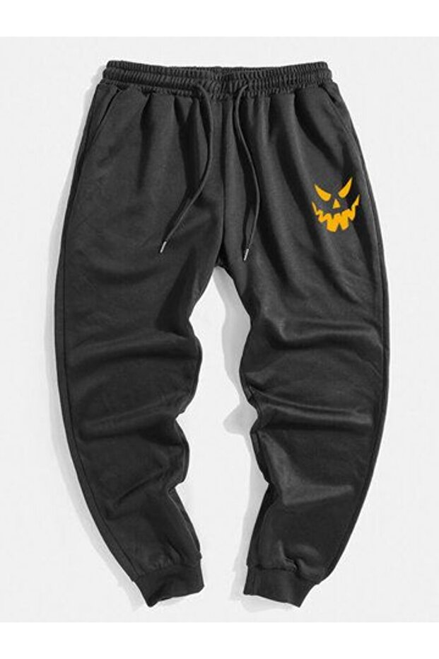 Unisex Figure Printed Front Printed 2 Thread Combed Cotton Baggy Trousers with Kangaroo Pockets