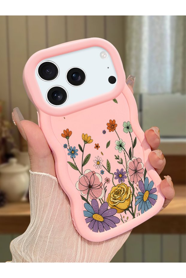حافظة متوافقة مع هاتف iPhone 17/18 Pro Max، حافظة حماية للكاميرا من السيليكون الوردي، حافظة هاتف بنمط زهور
