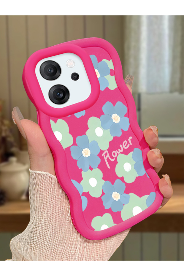 Oppo Reno 14F Compatible Case Camera Protector Red Silicone Couple Phone Case Floral Pattern