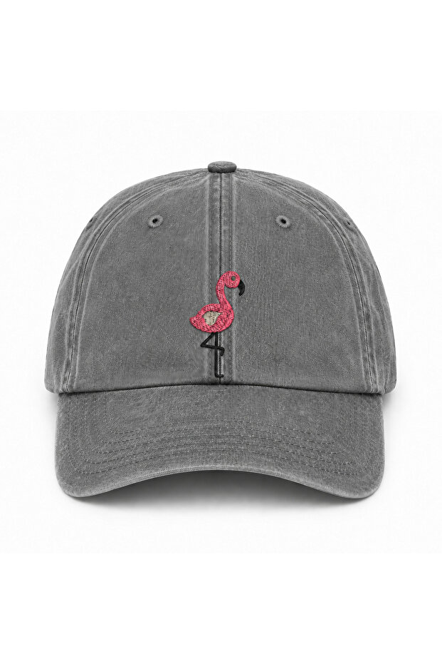Flamingo Embroidered Unisex Cotton Vintage Washed Adjustable Cap Hat (Flamingo Embroidered Hat)