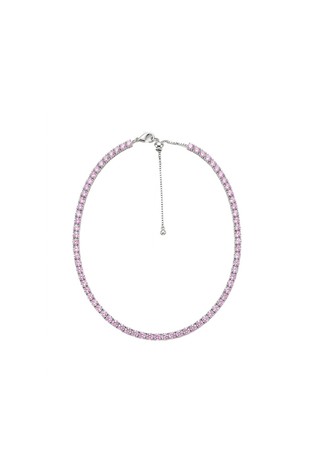 Steel Zircon Waterway Elevator Choker Necklace Pink