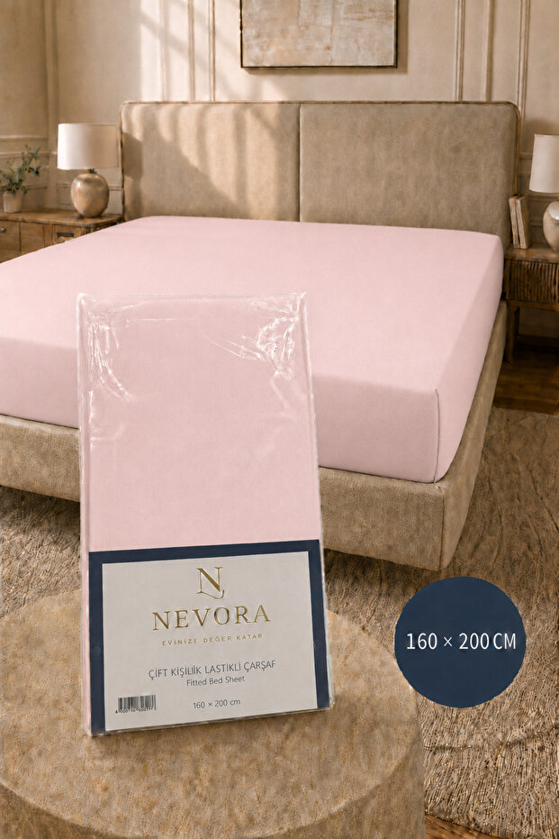 160X200 cm Double Light Pink Elastic Fitted Sheet