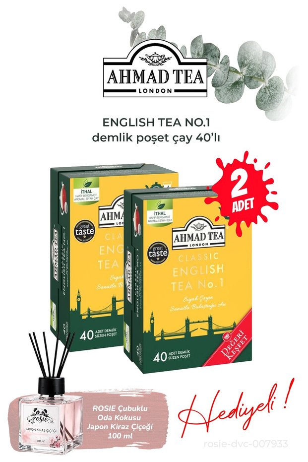 2 Packs of 40 Demlik Tea Bags English Tea No.1 and Room Fragrance
