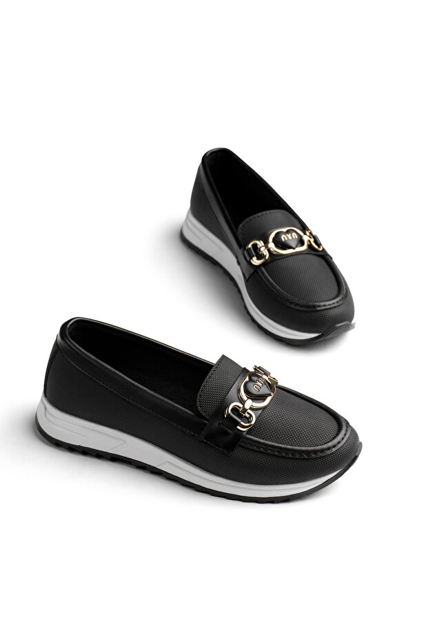 Women's Black Comfortable Fit Iron Buckle Loafer