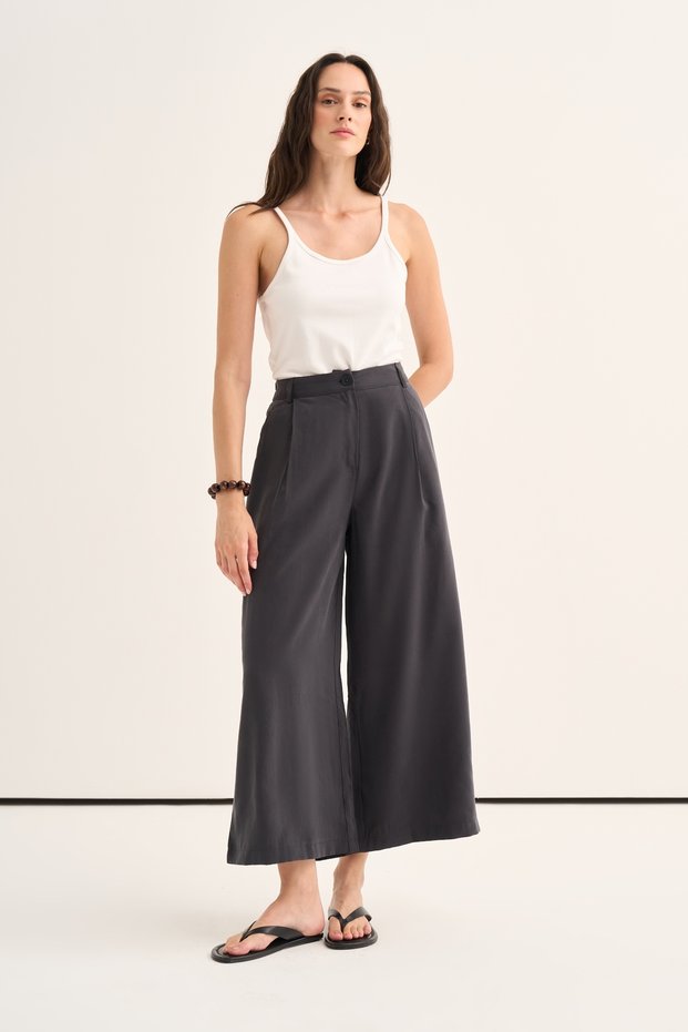 Women's Modal Pleated Culotte Trousers Anthracite
