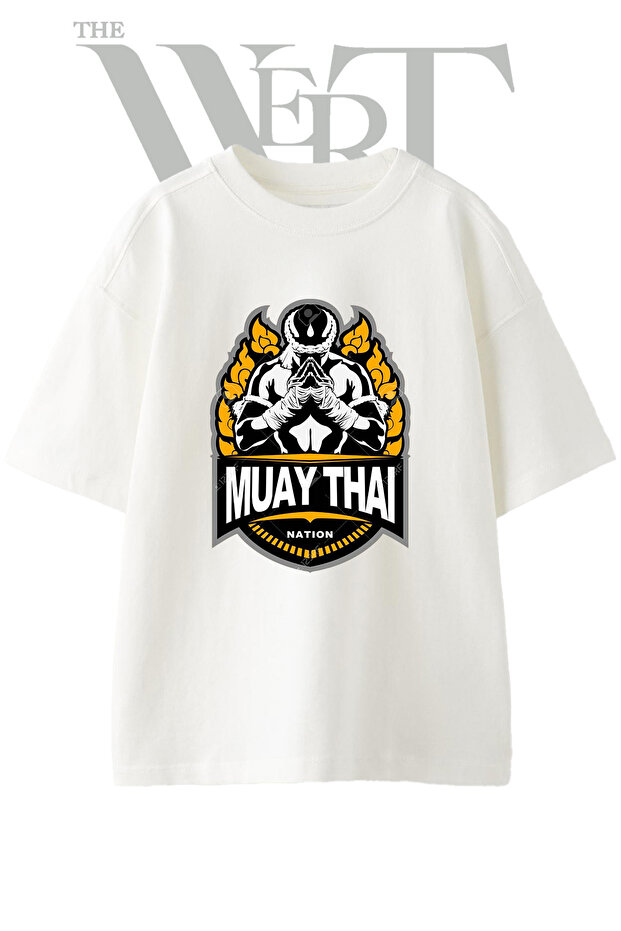 Muay Thai_3 Design Printed Unisex White Oversize T-Shirt