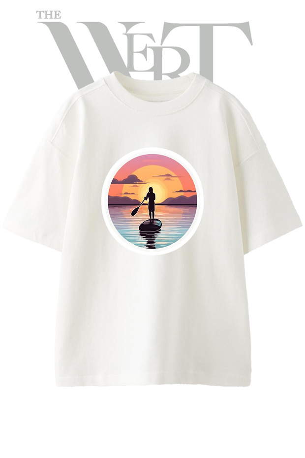 Sup Sunset Design Printed Unisex White Oversize T-Shirt
