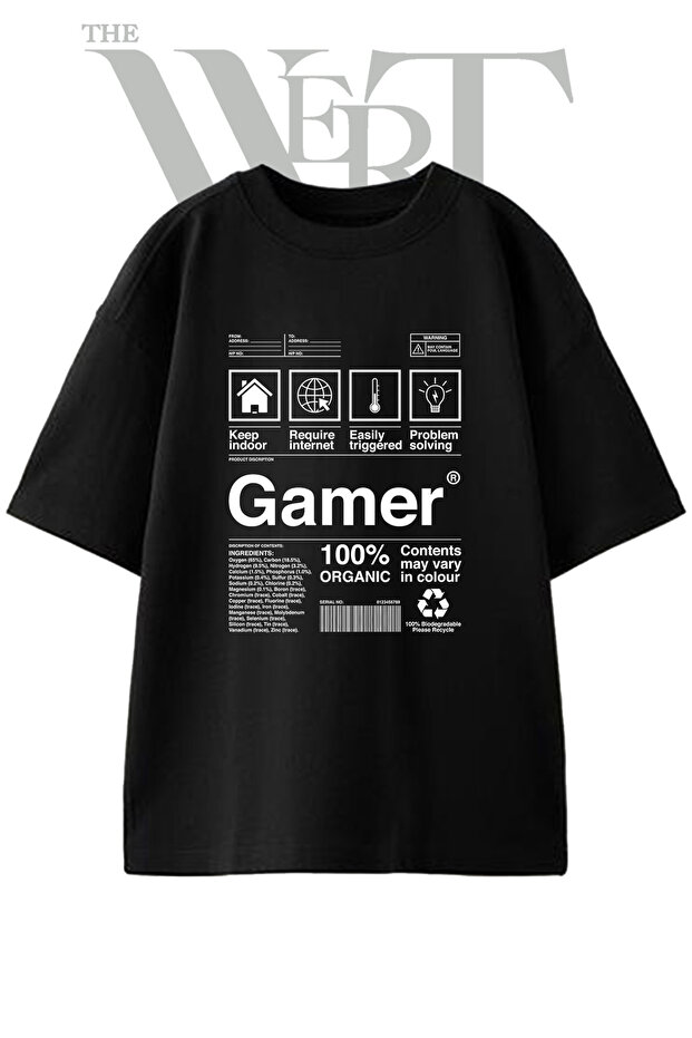 Gamer Label Design Printed Unisex Black Oversize T-Shirt