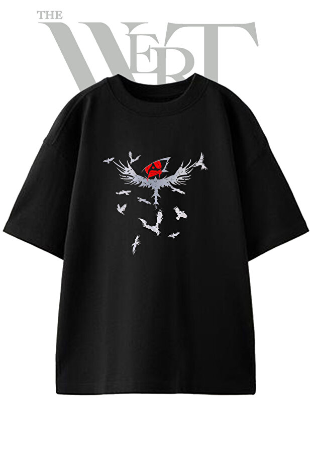 Itachi Sharingan Design Printed Unisex Black Oversize T-Shirt