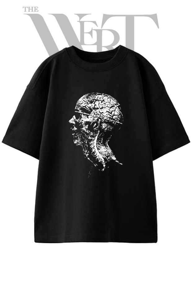 Brain Profile Design Printed Unisex Black Oversize T-Shirt