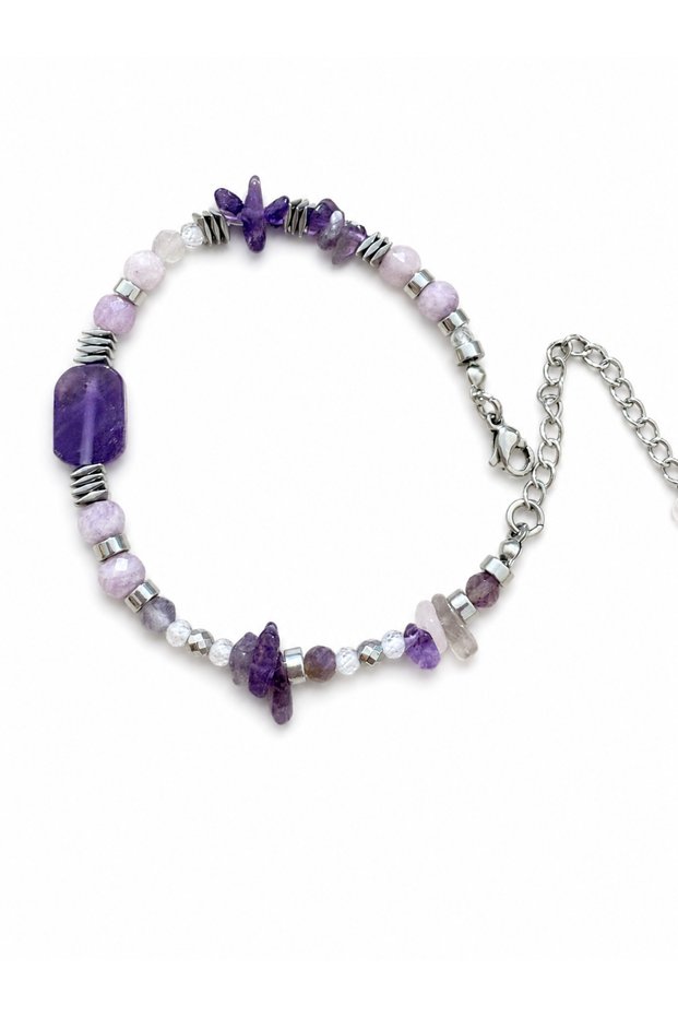 Lavenya Amethyst and Hematite Natural Stone Bracelet
