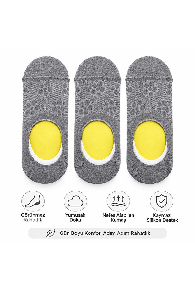 3 Pairs of No-Show Silent Silicone Daisy Women's Flat Socks