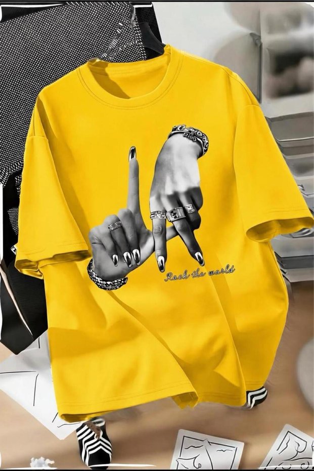 La Hand Sign Front Printed Street Fashion Unisex T-Shirt
