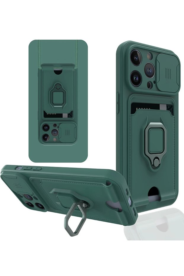 Concepta iPhone 14 Pro Case Zuma Silicone with Business Card Holder and Ring (191157) - Green