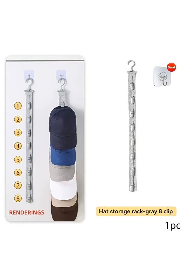 grey Wardrobe Hat Rack Hanging Rope Hat Storage Clips Hat Organizer Display for Baseball Caps Hat H