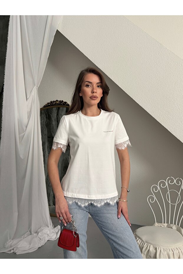 Women's Lace Printed Cotton T-Shirt