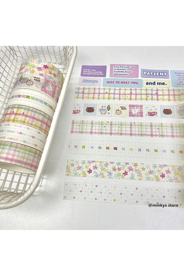 D 6pcs/Pack Kawaii Green Four-Leaf Clover Butterfly Bow Washi Tape Set DIY Hand Book Decorative Mask