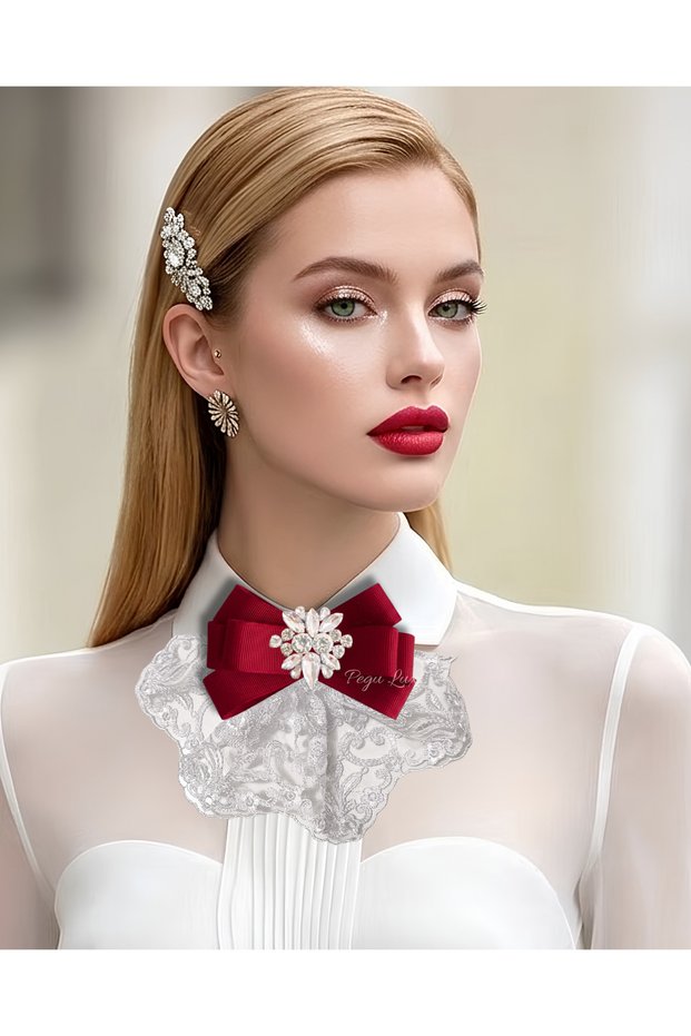 Lux Guipure Lace Special Design Brooch, Collar Brooch, Comes with a Bow Tie Pin