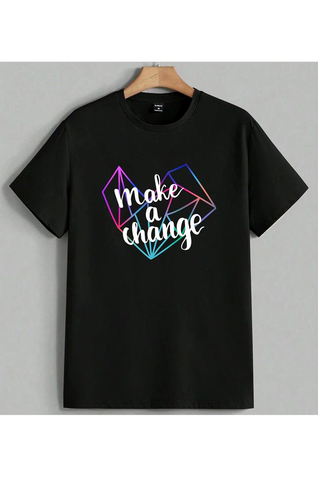 Crystal Geometry Colorful Printed Unisex Oversize T-Shirt Black
